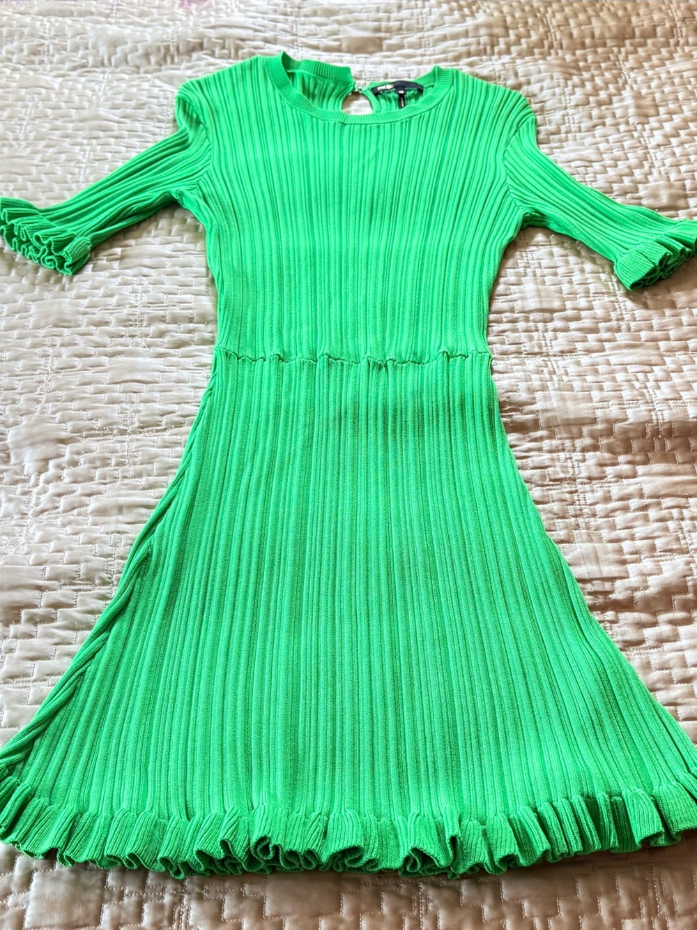 Maje Bright Green Ruffe Knit Dress